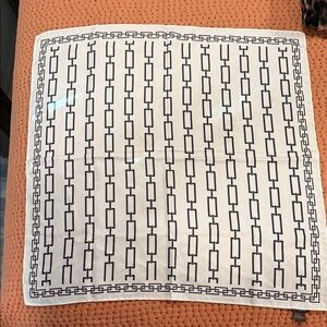 J.McLaughlin~White Scarf with Navy Chain Link Pattern 100% Silk